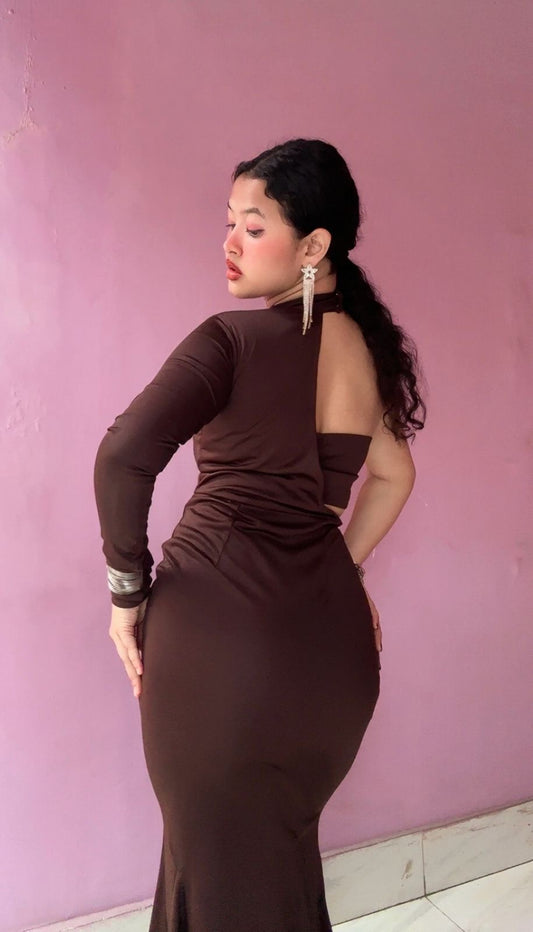 Olivia one shoulder dress in mocha